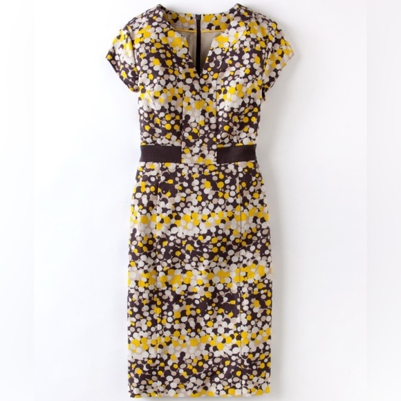 Boden Textured Cotton Gray Yellow dot short sleeve dress size 8 - Picture 6 of 11